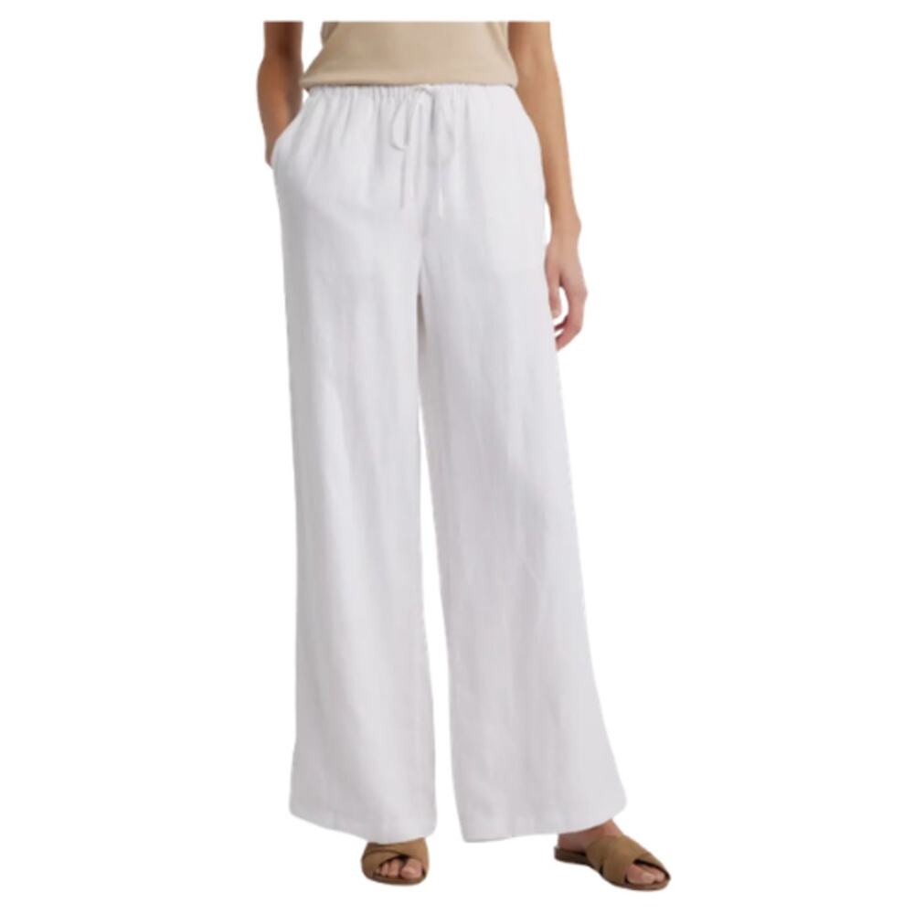 Caslon White Wide-Leg Linen Blend Drawstring Pants